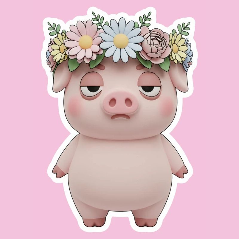 Cochon agacé avec déclaration de couronne florale