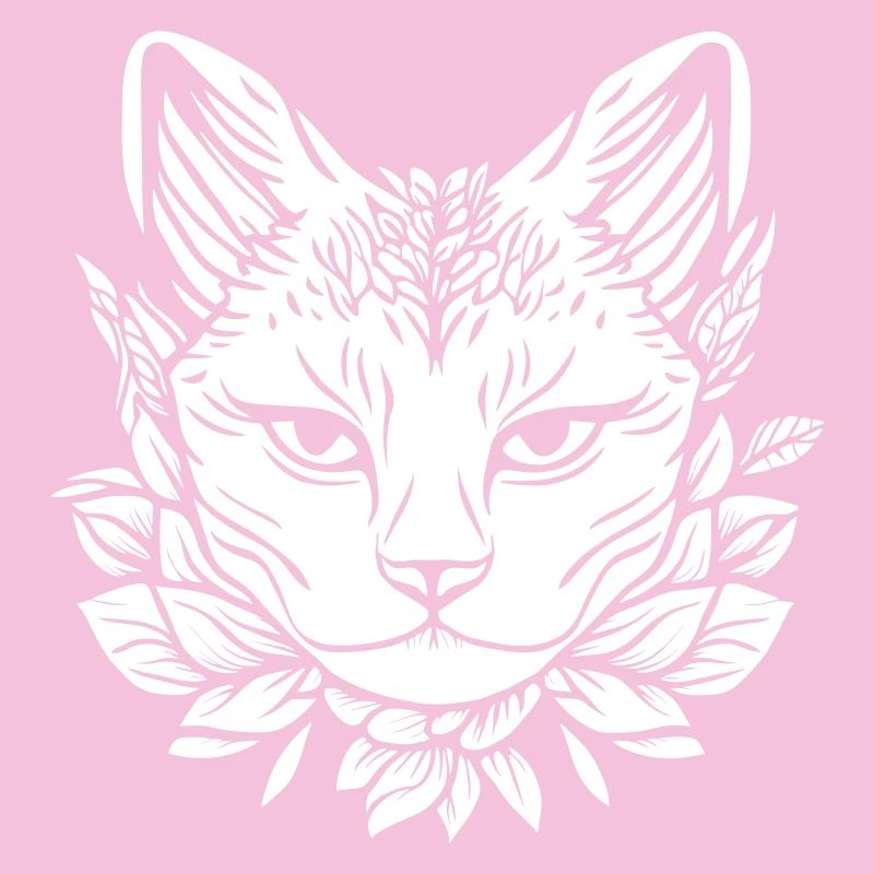 Cat Head with Leaves Design