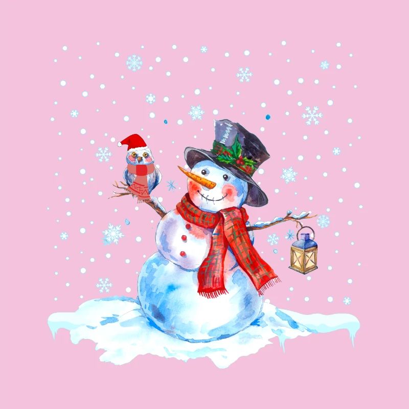 Weihnachten Nostalgie Schneemann mit Eule, Laterne