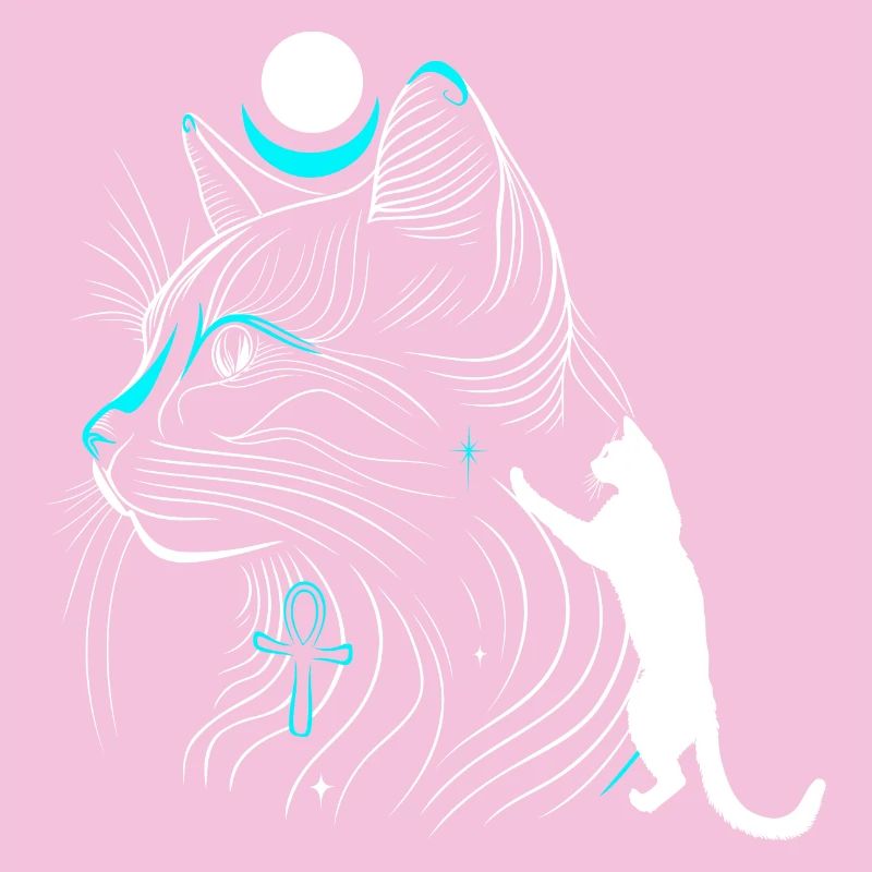 Chat Bastet minimaliste de profil avec lune