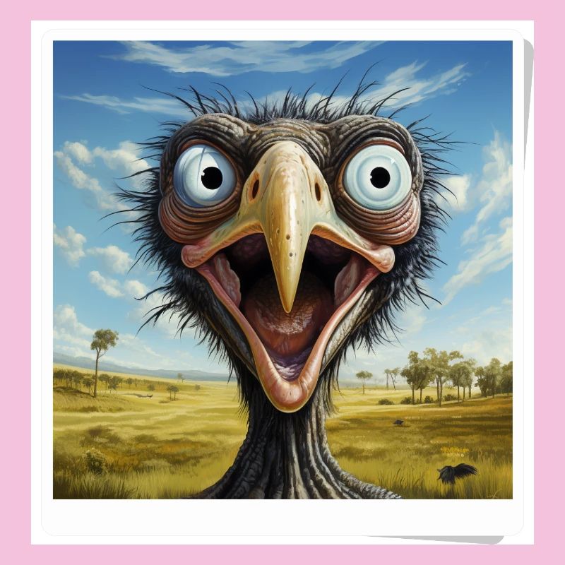 Bizarre ostrich face in the savannah