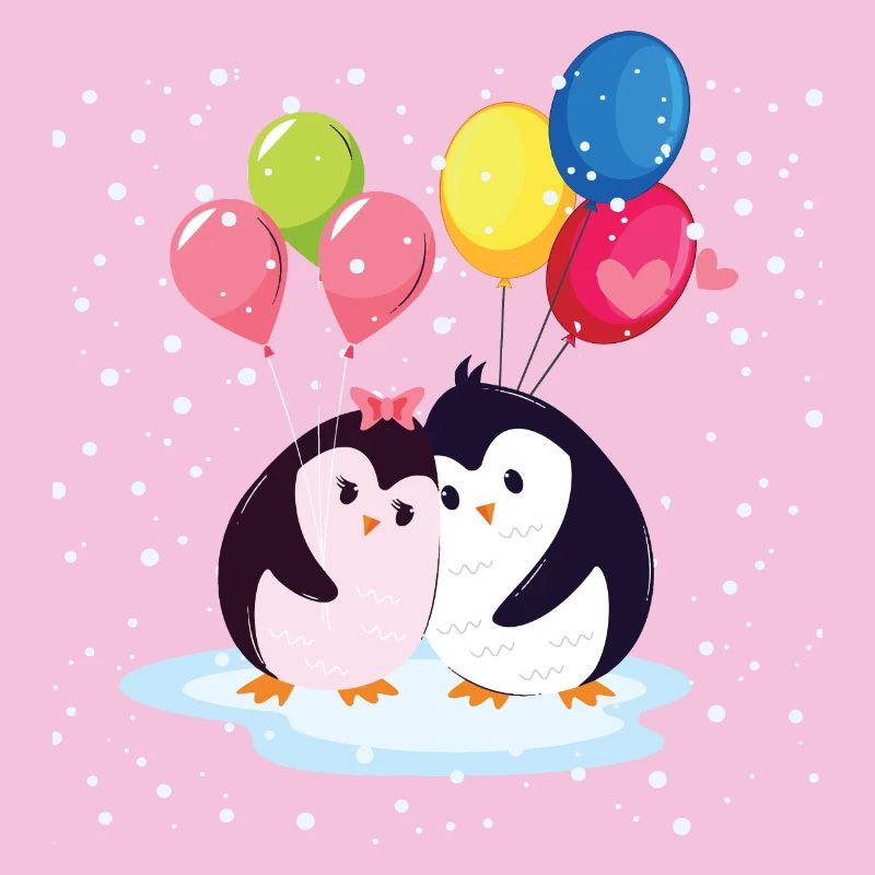 Pinguine mit Luftballons