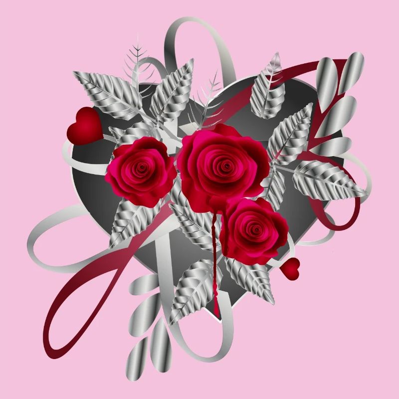 Composition argentée de la Saint-Valentin avec des roses
