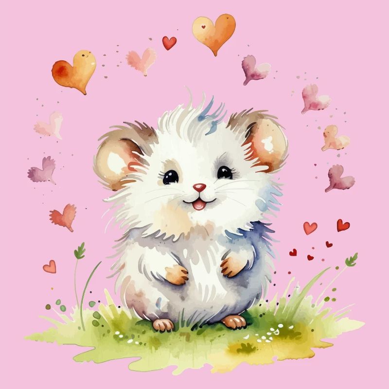 Cute mouse in watercolor meadow dream