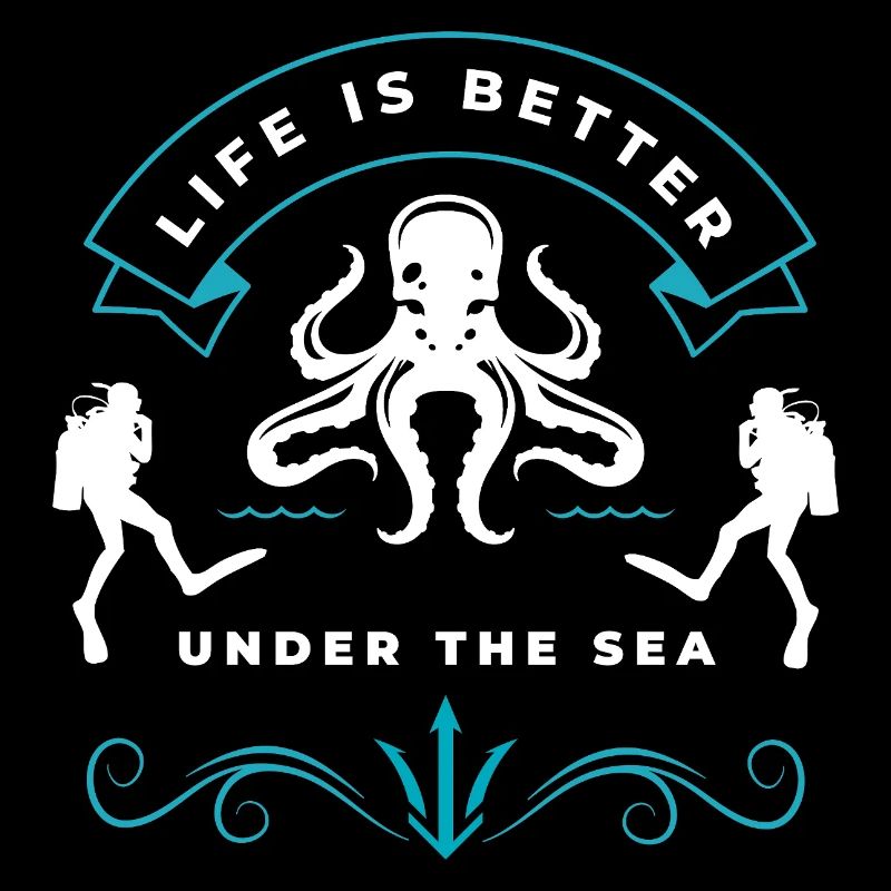 Underwater life with octopus and diver