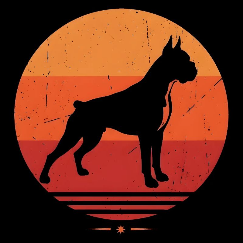 Boxer rétro chien motif coucher de soleil