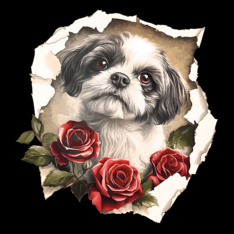 Shih Tzu mit Rosen