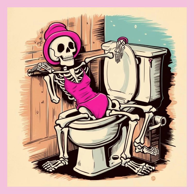 Skelett im Badezimmer mit Badeanzug