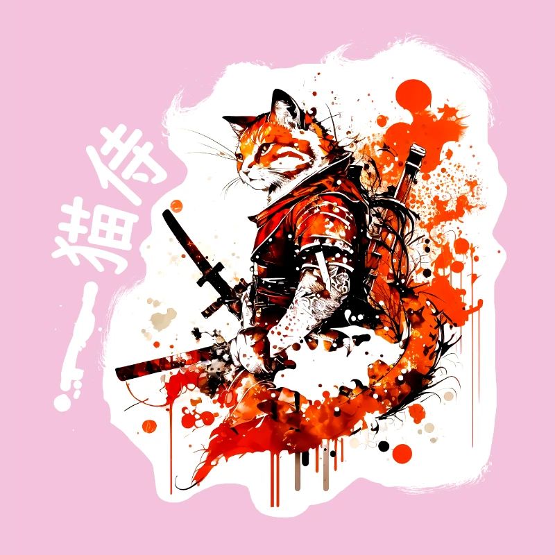 Samurai Katze in Rot