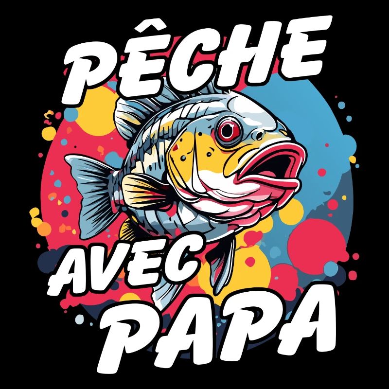 Pêcher avec papa. Motif de pêche coloré