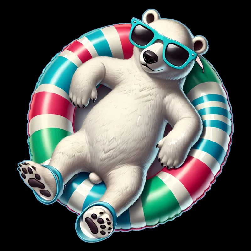 A relaxed polar bear on a swimming ring