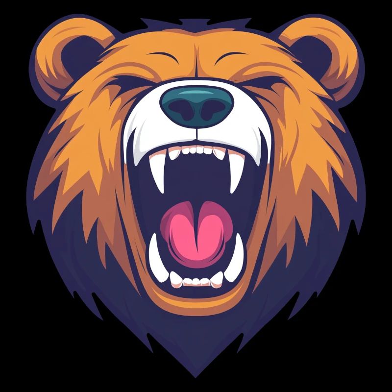 Cartoon Bear Head Roaring - Bold and Playful