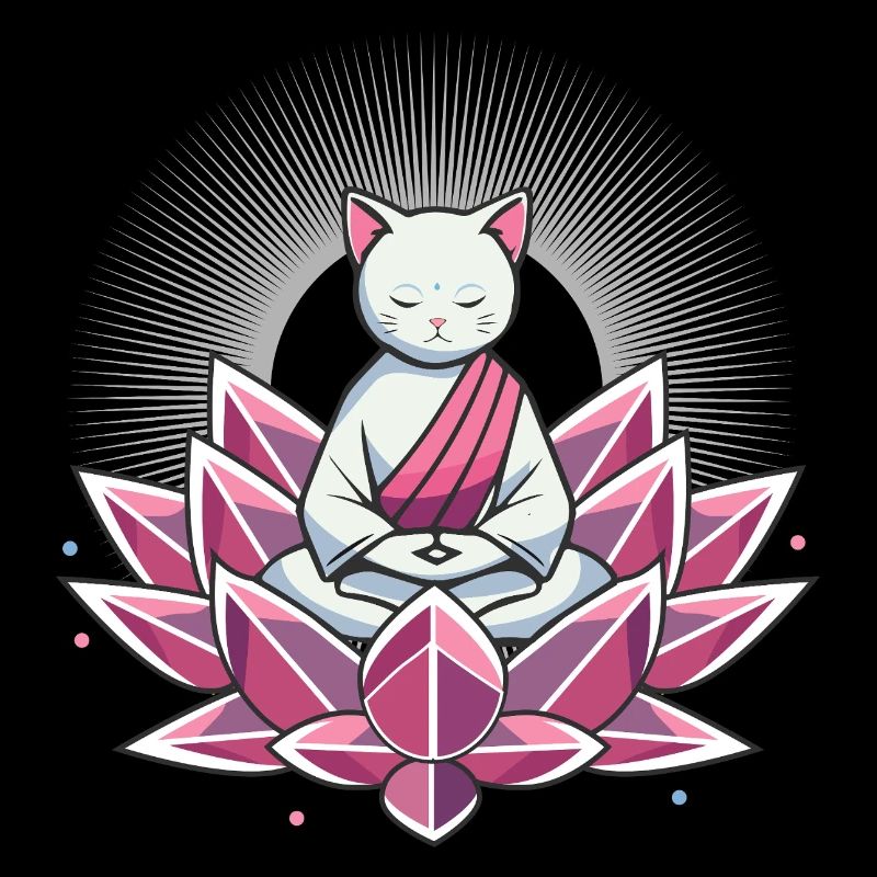 Chat méditant paisible en fleur de lotus