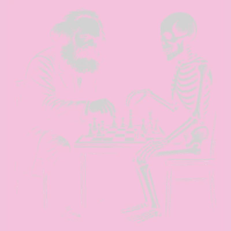 Karl Marx plays chess with skeleton
