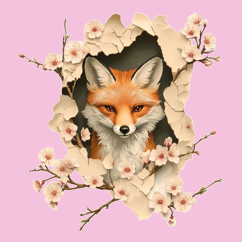 Fox with cherry blossoms