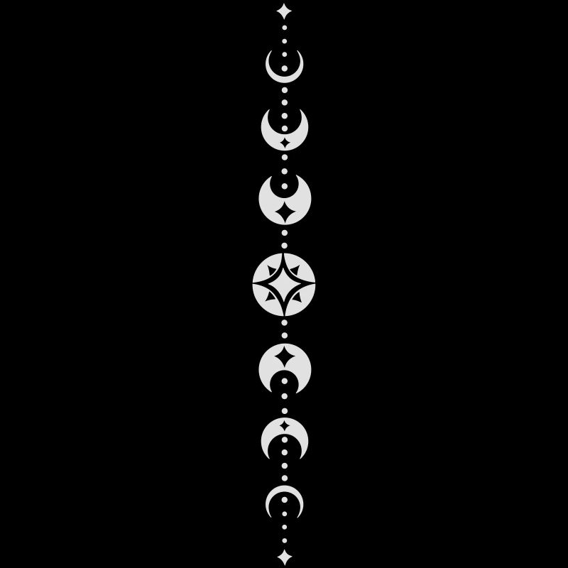 Totem avec phases de lune et étoiles. Blanc.