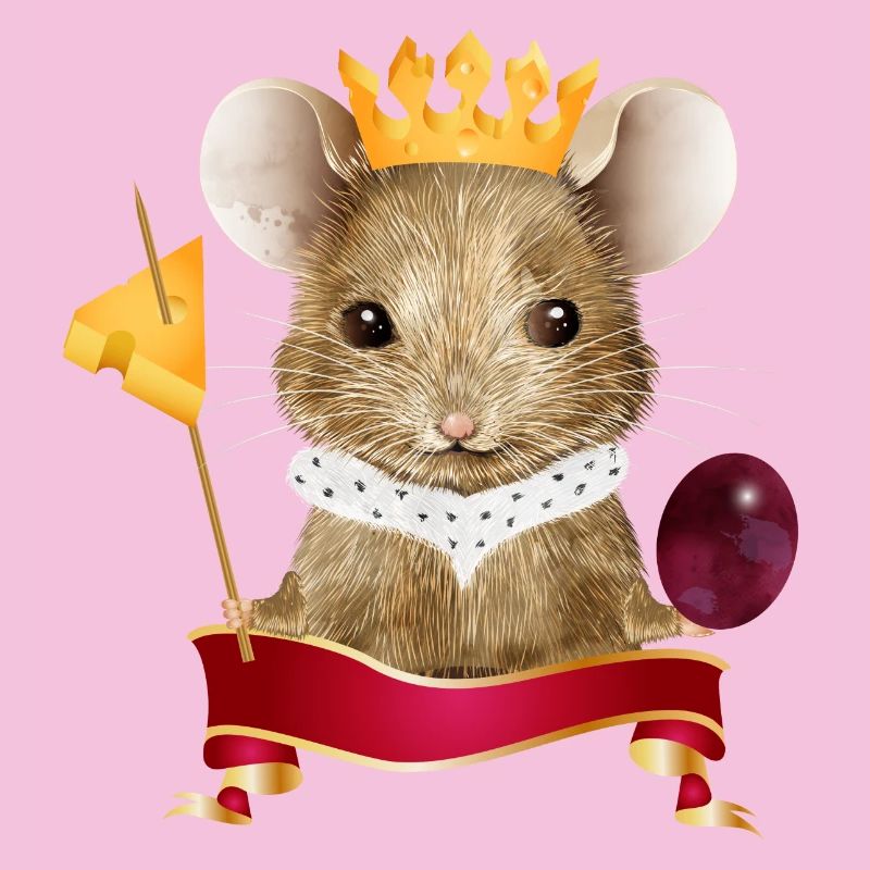 Mouse with cheese crown, grape and toothpick