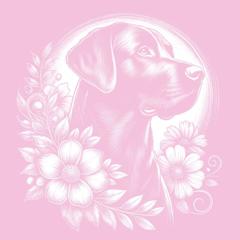 Mignon Labrador avec des fleurs comme un dessin élégant