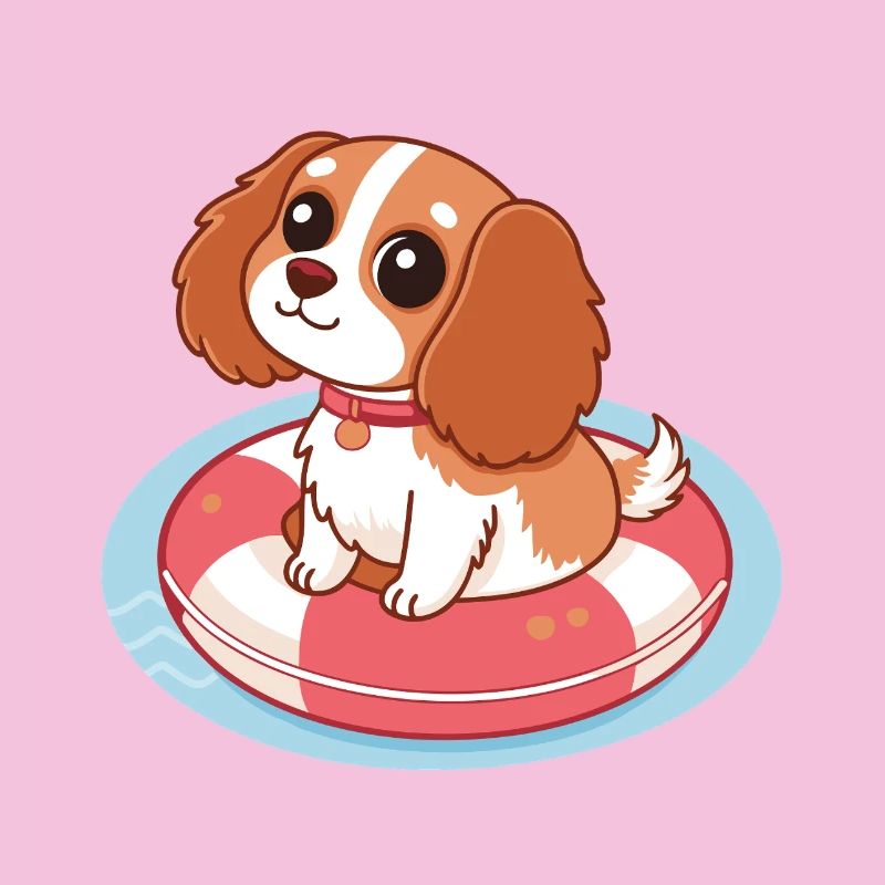 Chiot Mignon sur Bouée Flottante