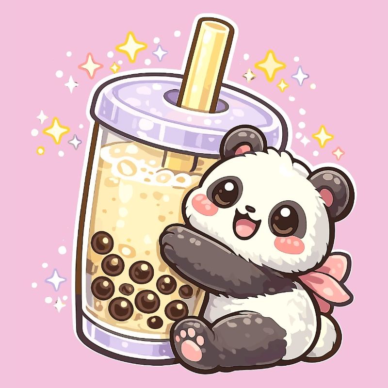 Panda Bubble Tea Cuddle Motif
