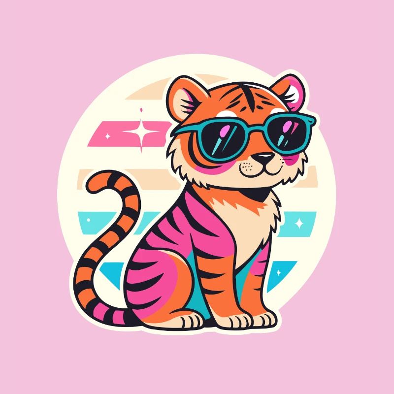 Neon-Tiger mit Retro-Brille