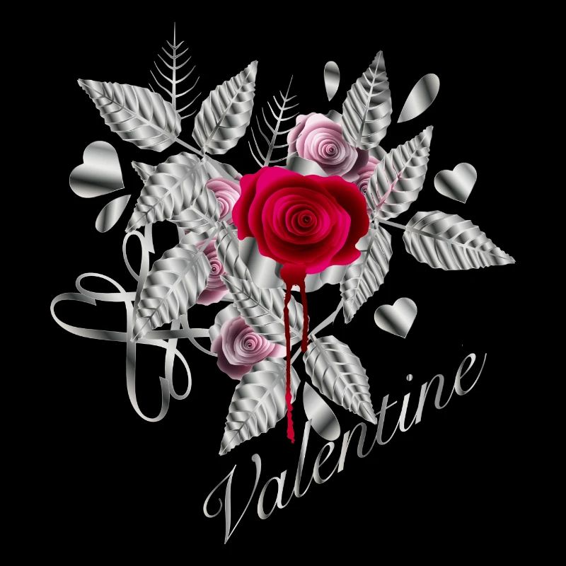 Composition argentée de la Saint-Valentin avec des roses