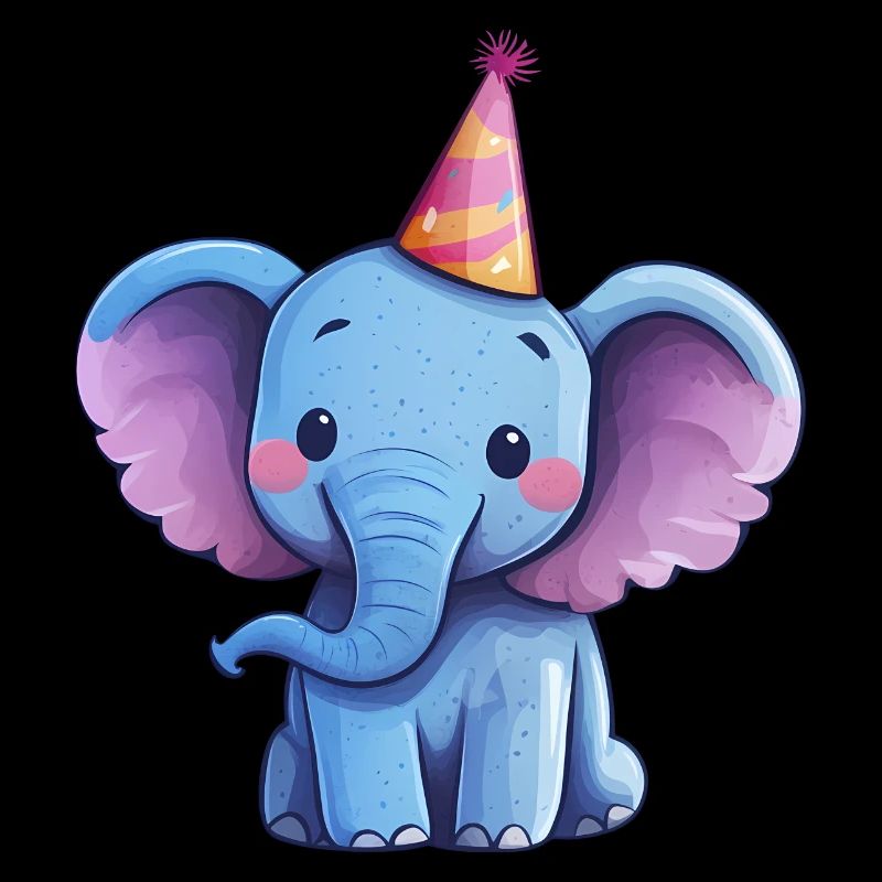 Cute Happy Elephant with Party Hat