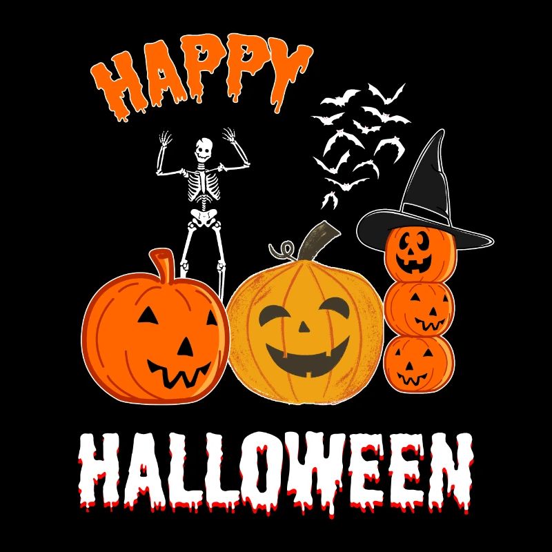 Spooky Halloween Pumpkins and Skeleton