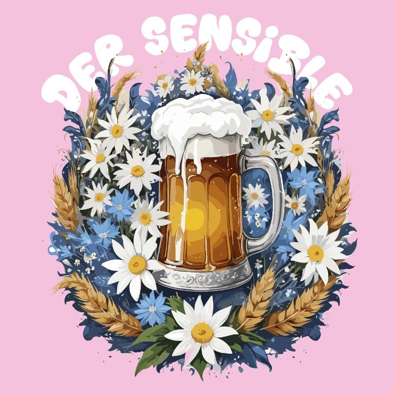 Chope à bière avec décor de camomille et dirndl d’edelweiss
