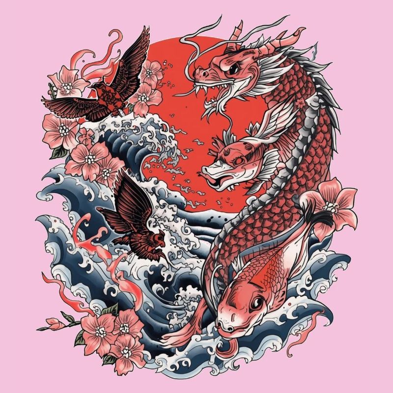 Koi, Waves and Cherry Blossom