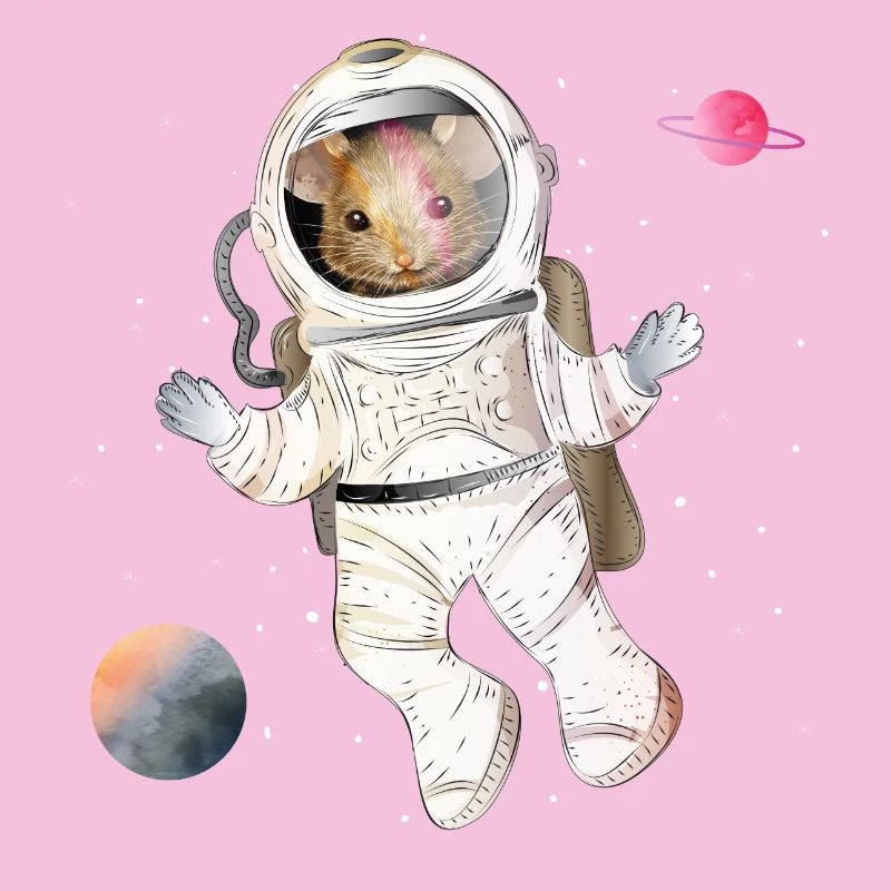 Souris des astronautes dans l’espace avec des planètes