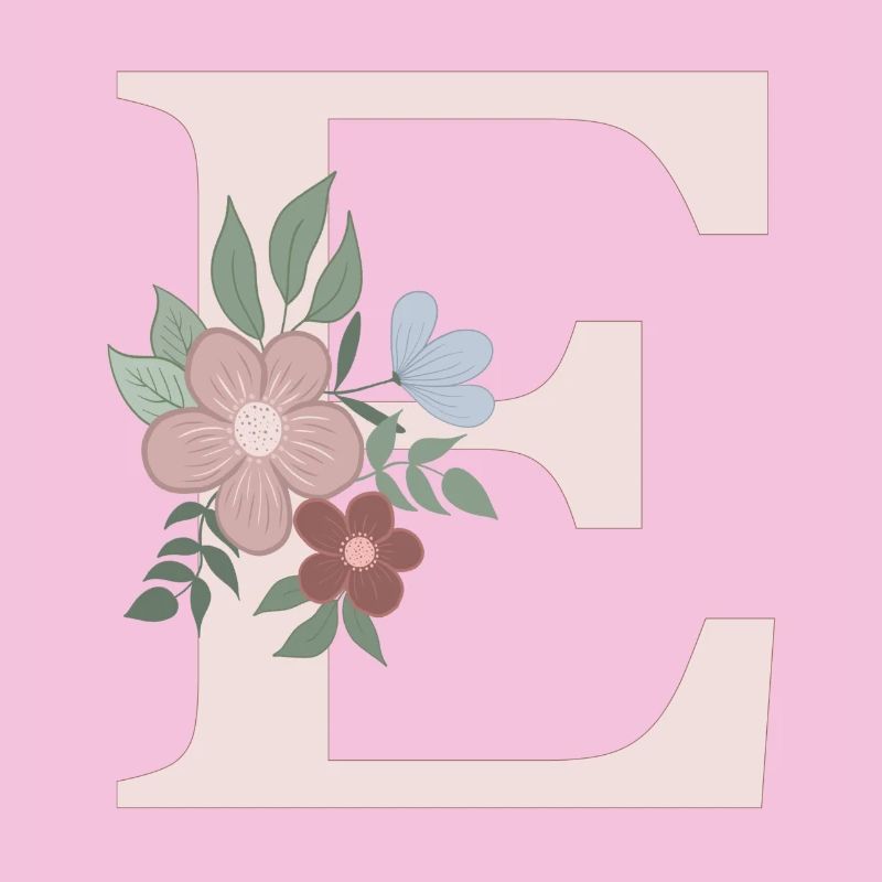 Letter E with flower pink