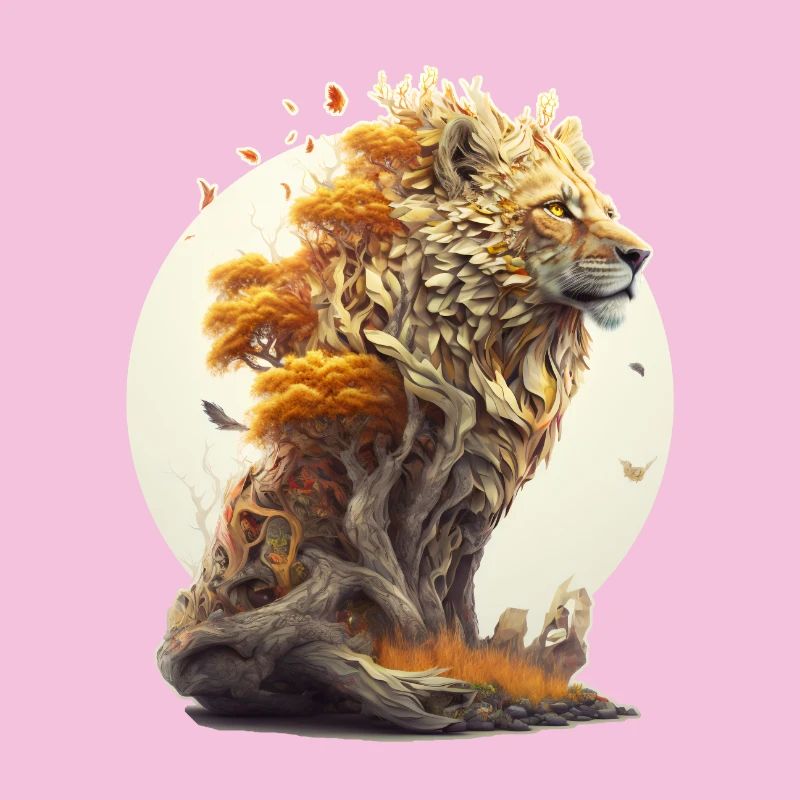 Lion avec corps de savane, design abstrait de lion