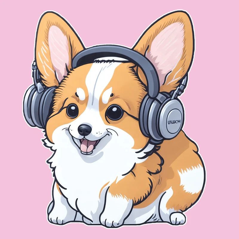 Corgi mit Kopfhörer