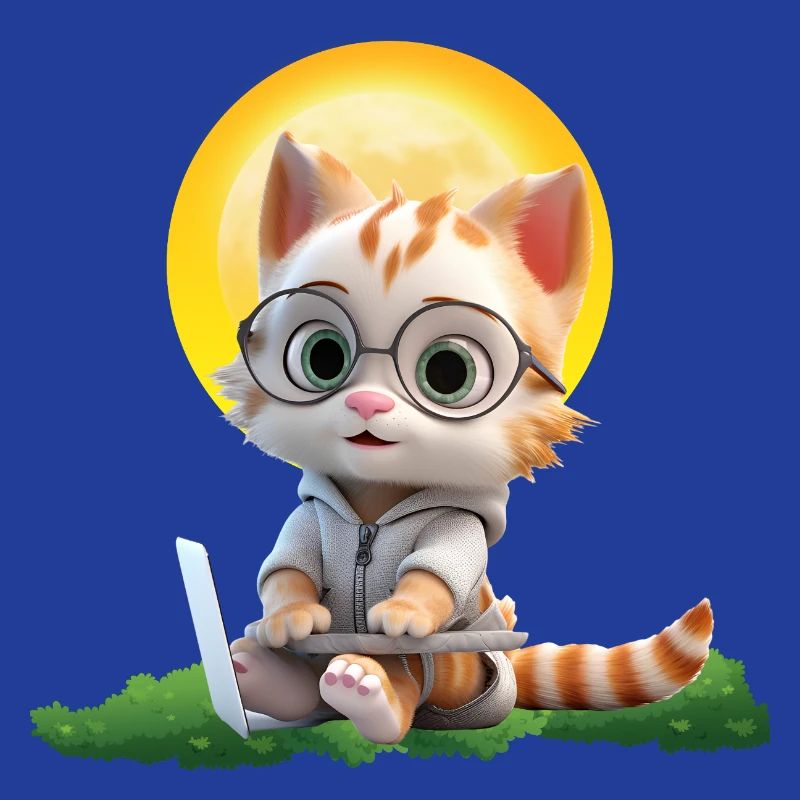 Smart Cat Sun Coder : Impression d’art pour ordinateur portable chaton