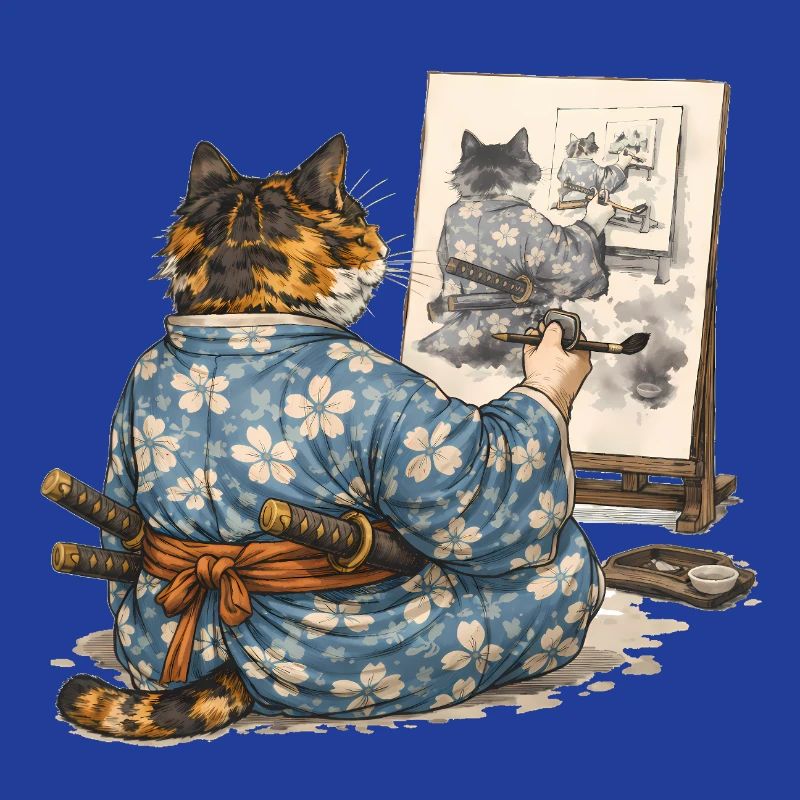 Samurai-Katzen-Malerei Sumi-e Ukiyo-e Kunst