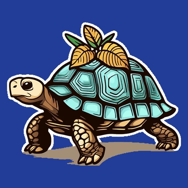 Schildkröte mit blauem Panzer & Blättern