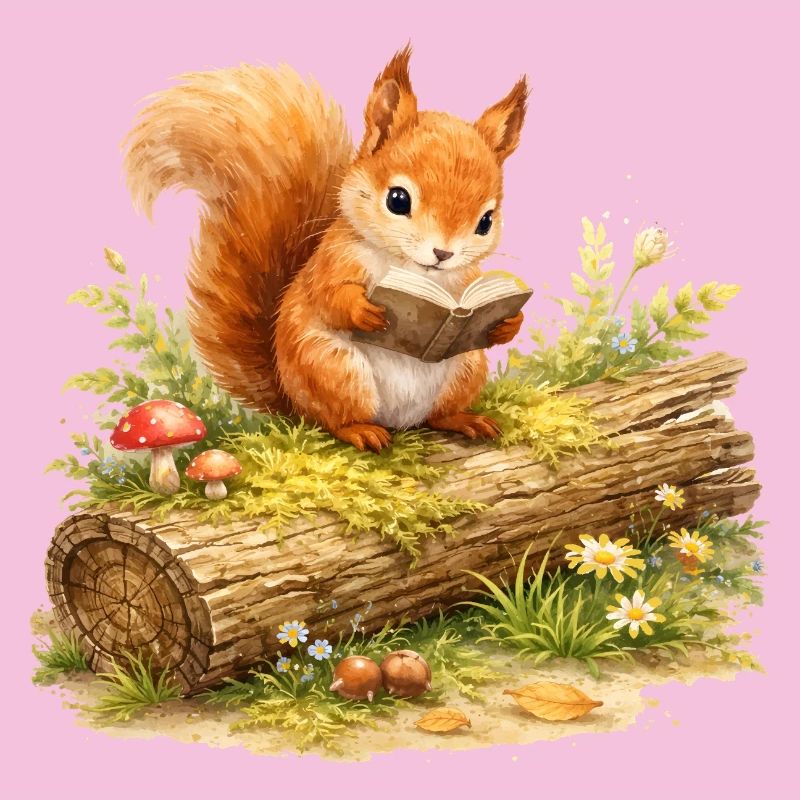 Eichhörnchen liest Buch Illustration 