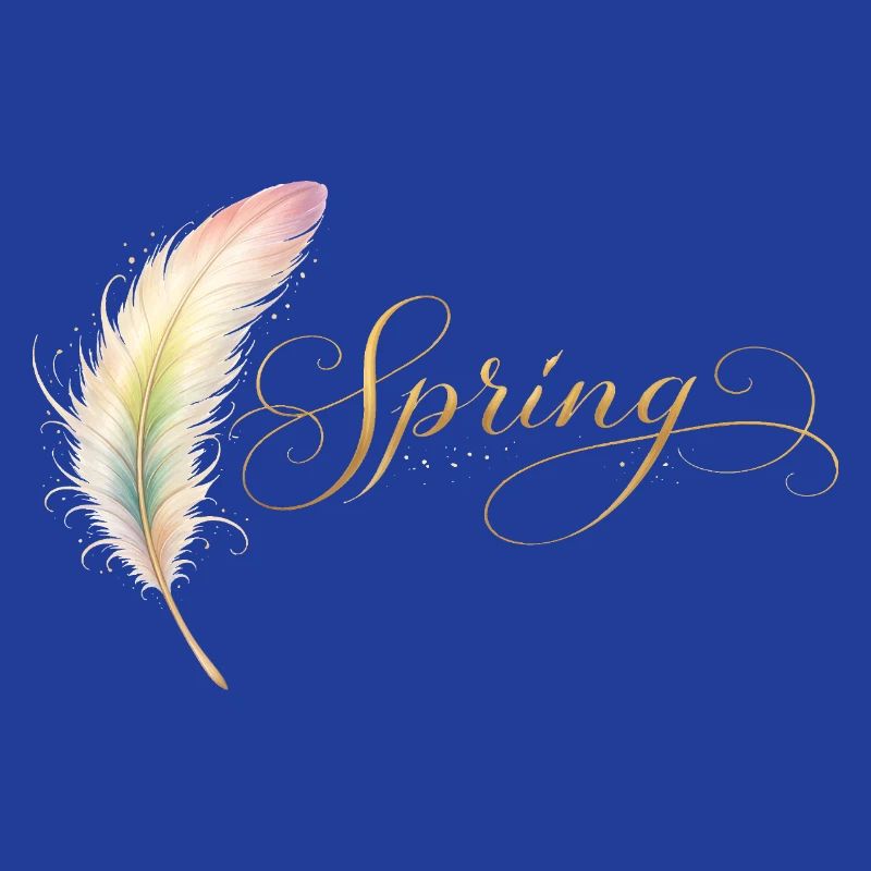 Spring Lettering with Feather Elegant Design