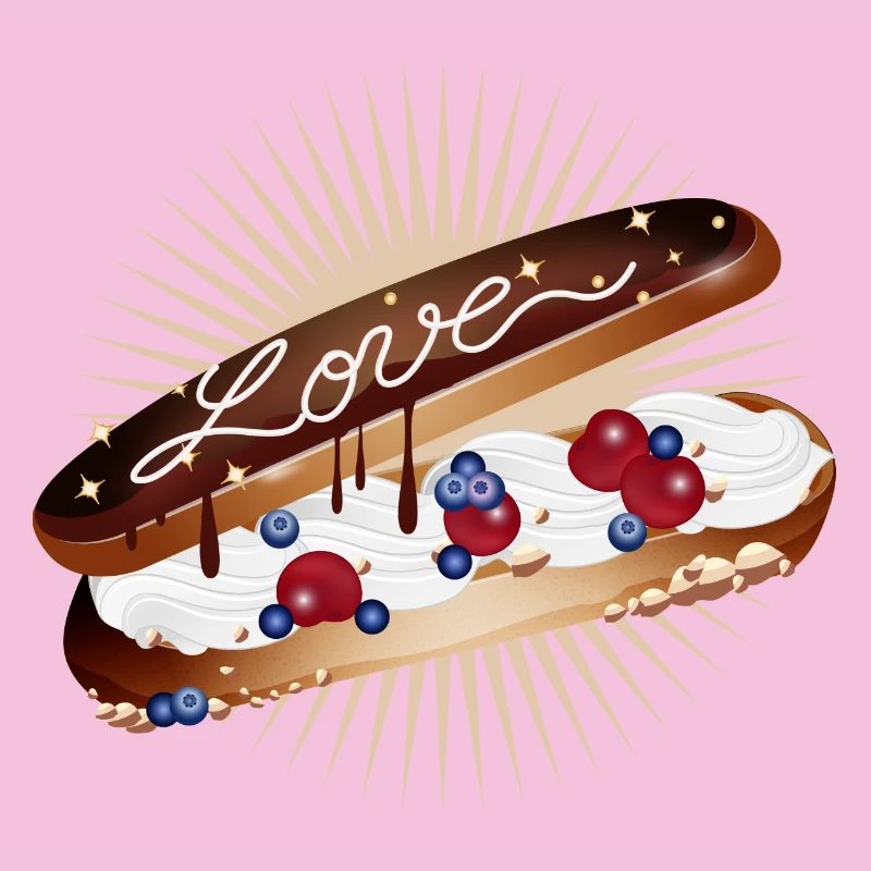 Illustration eines Eclairs mit Sahne und Liebe