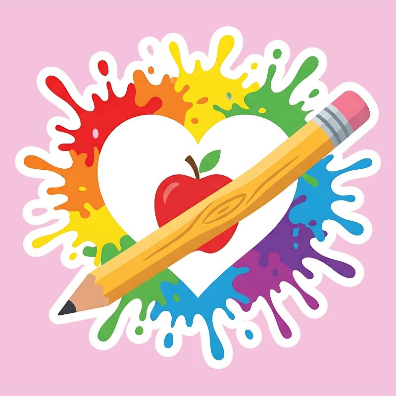 Lehrer Herz Regenbogen Apfel Buntstift Schule