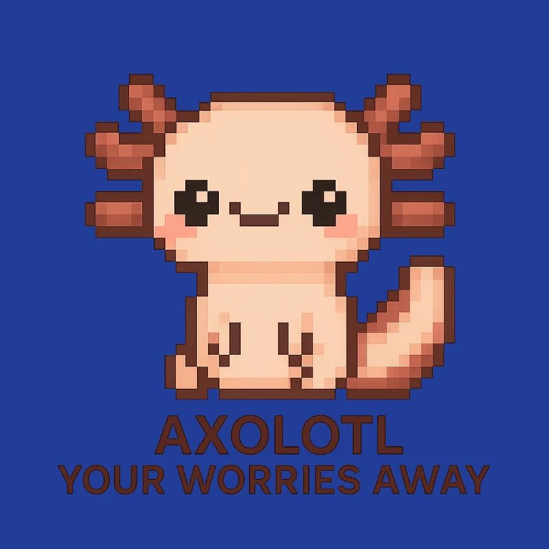 Pixel art axolotl with joke text
