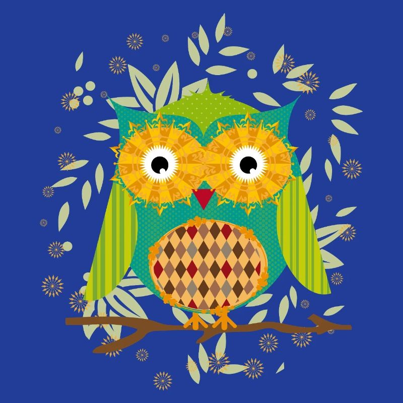 kunstvoll gestaltete Eule mit Patchwork-Muster