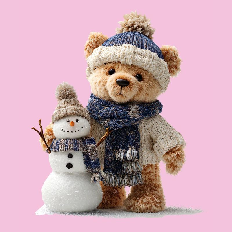 Teddybär baut einen Schneemann
