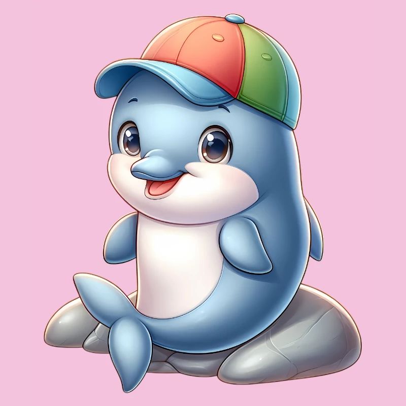Cheerful dolphin with rainbow cap