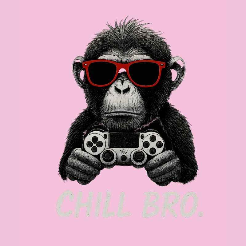 Gamer Affe mit Controller & Sonnenbrille Chill Bro