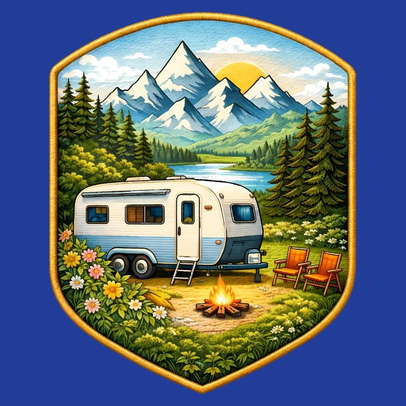 Camping Patch mit Wohnwagen  