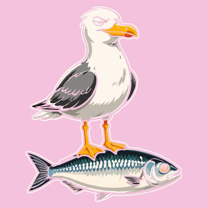 Möwe auf Forelle Cartoon