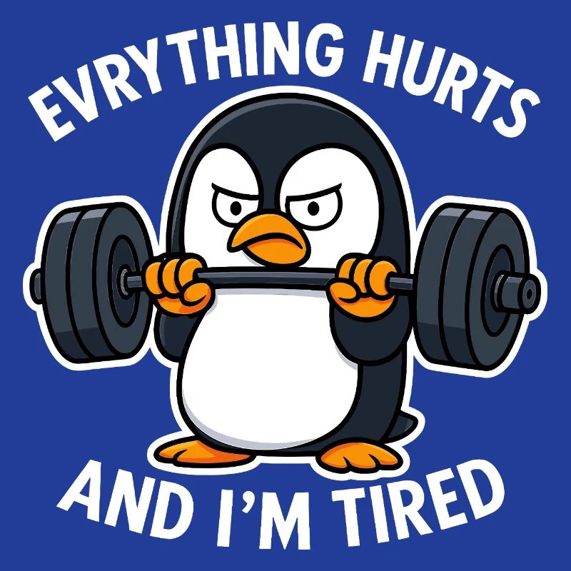 Grumpy Penguin Lifting Weights