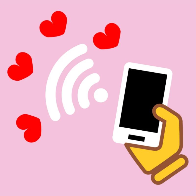Smartphone à la main et téléphone avec des cœurs doux